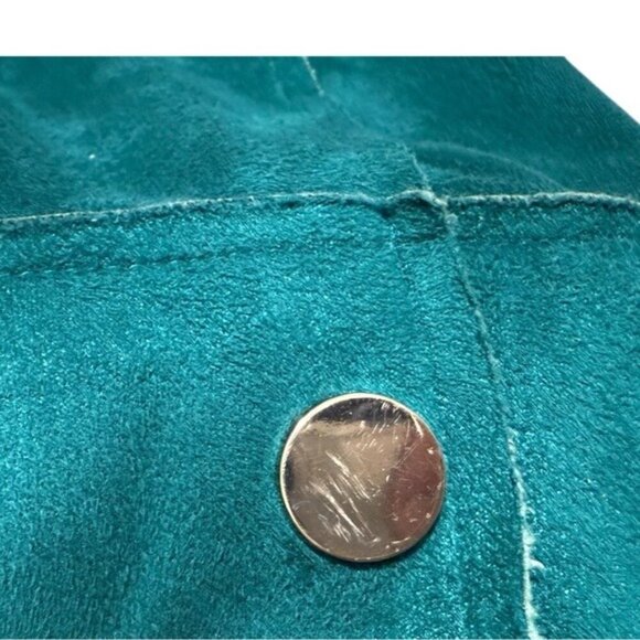 Chico’s Faux Suede Emerald Green Jacket Women’s XS | Gold Button Blazer - Picture 9 of 12